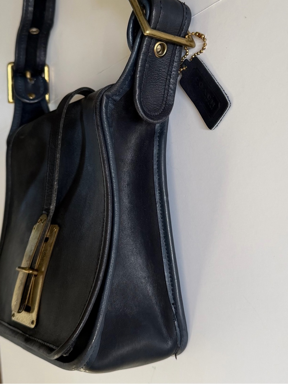 Vintage Coach Hasp Bag 9260 Black Leather Brass Bonnie Cashin Era 1970s - Picture 5 of 16